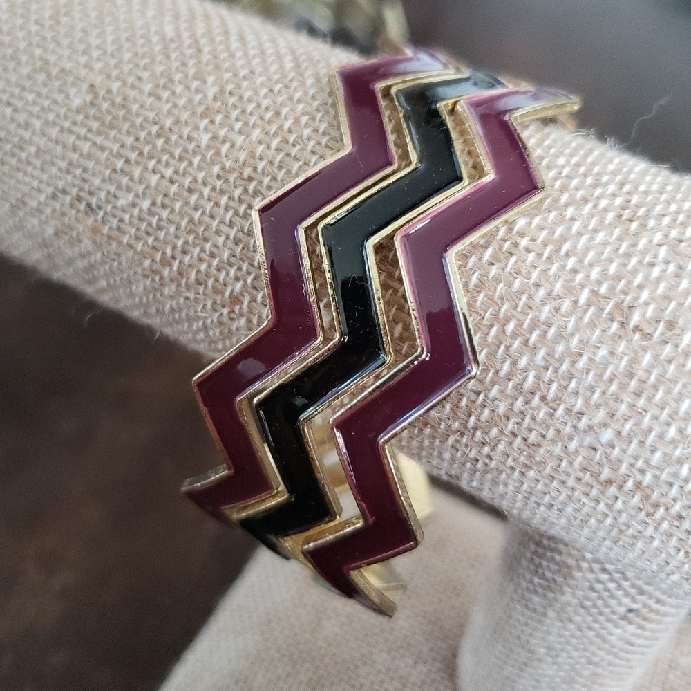 Set of 3 - two burgundy one black bangle bracelets stackable